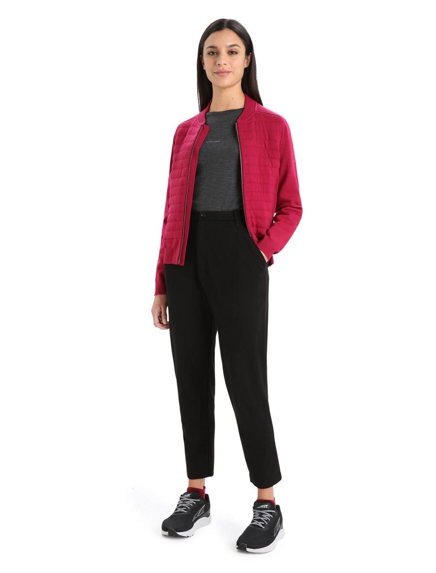 Kurtka Icebreaker City Label ZoneKnit™ Merino Insulated Knit Bomber Damskie Różowe | PL 1289QMAZ